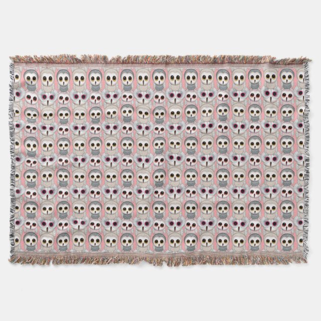 Couverture Hiboux Bébés sur Fond Rose Pâle Motif (Devant)