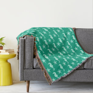 Couverture Hippocampe et poisson d'eau - vert turquoise et ma