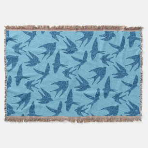 Couverture hirondelles japonaises en vol, Cobalt et bleu pâle
