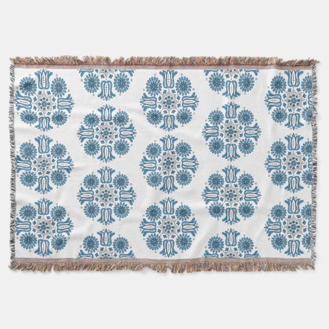 Couverture Hungarian Blue Folk Tulip Woven  (Devant)