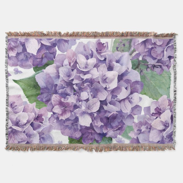 Couverture Hydrangea Violette Fleur Lavande Aquarelle Florale (Devant)