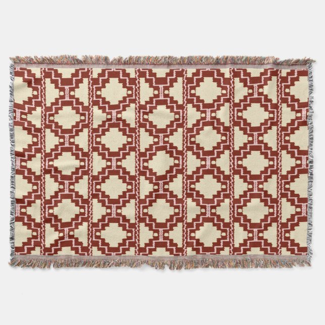 Couverture Ikat Aztec Motif - Beige, Bourgogne et rose (Devant)