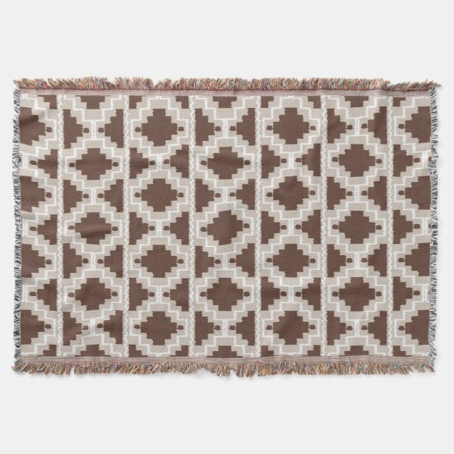 Couverture Ikat Aztec Motif - Brown au chocolat et Taupe (Devant)