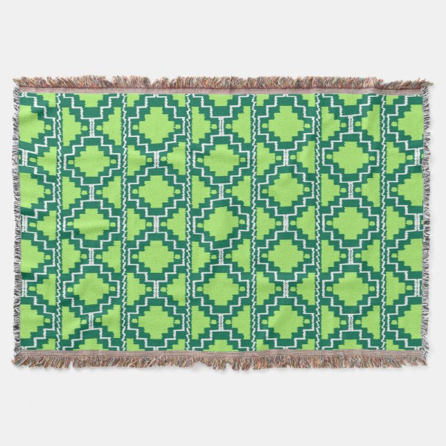 Couverture Ikat Aztec Motif - Forêt et chaux vert (Devant)