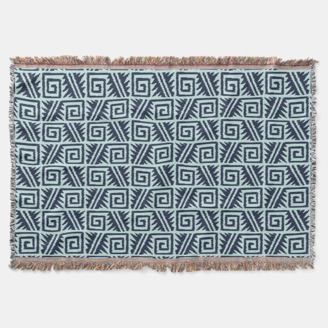 Couverture Ikat Aztec Tribal - Indigo et bleu clair (Devant)