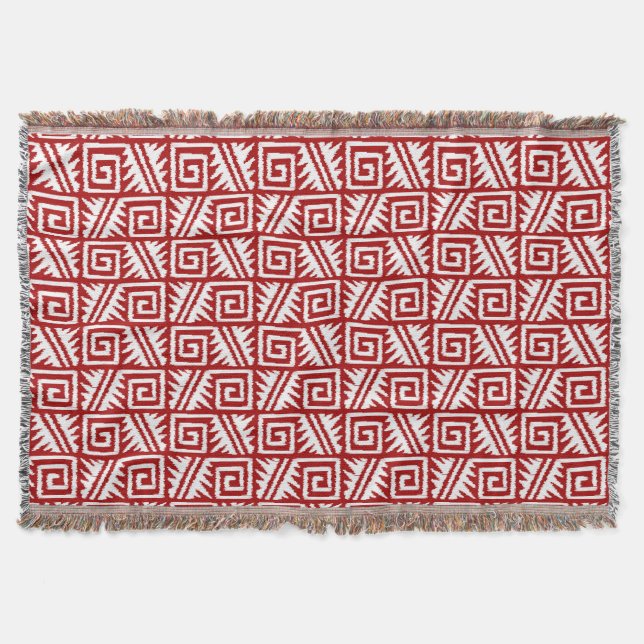 Couverture Ikat Aztec Tribal - Rouge foncé et blanc (Devant)