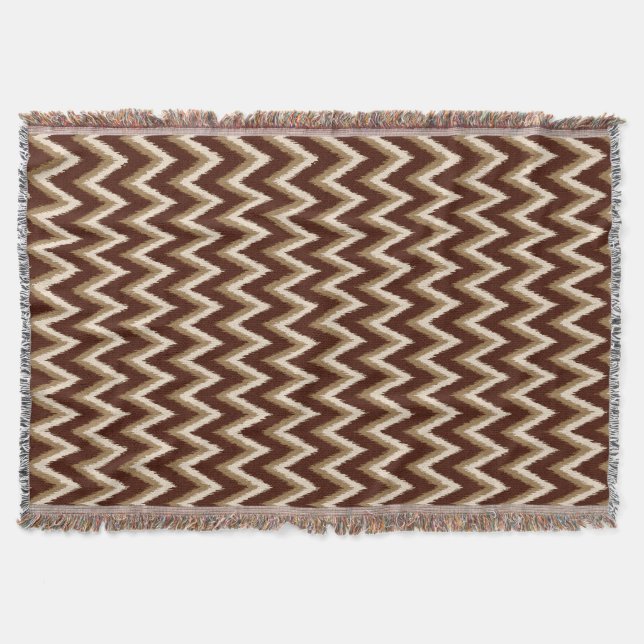 Couverture Ikat Chevron Stripes - Chocolat Brown & Beige (Devant)