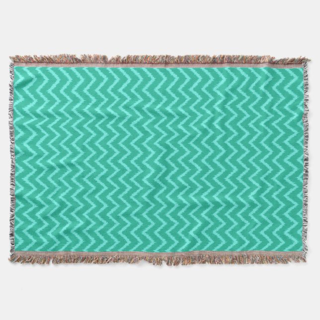 Couverture Ikat Chevrons - Turquoise et aqua (Devant)