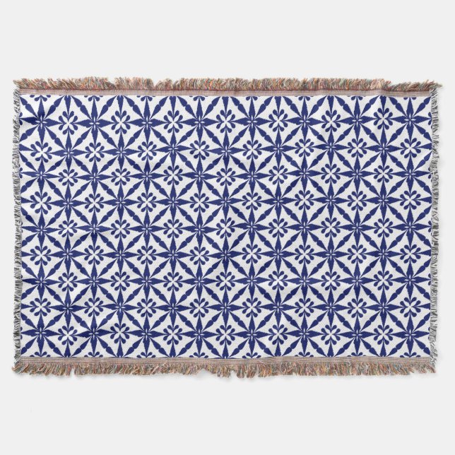 Couverture Ikat Star Motif - Marine bleu et blanc (Devant)