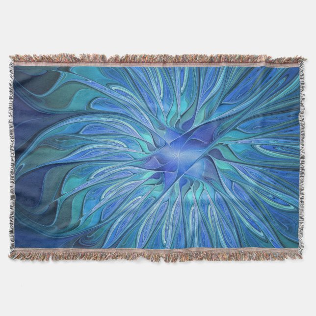 Couverture Imaginaire Fleur Bleue Motif, Art Fractal Abstrait (Devant)
