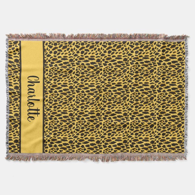 Couverture Impression guépard jaune avec taches noires et nom (Devant)