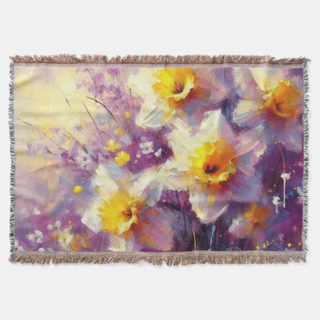 Couverture Impressionniste Daffodique Floral Purple Jaune Art (Devant)