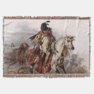 Couverture Indien Blackfoot sur le cheval Arabe étant chass