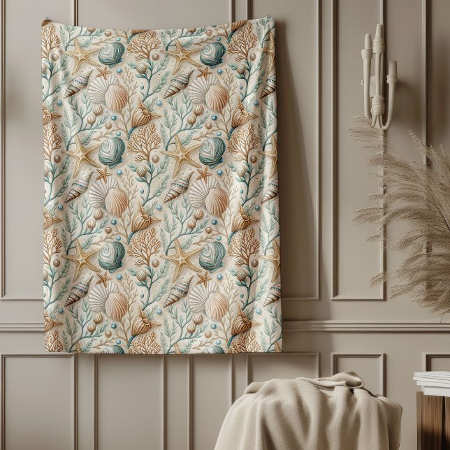 Couverture inspirée de l'océan avec motifs doux de (Ocean Inspired Blanket with Gentle Seashell Motifs)