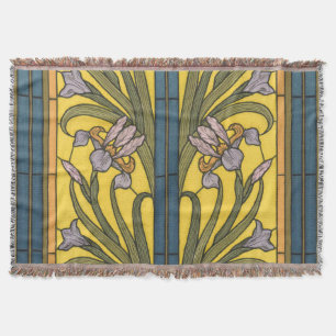 Couverture Iris Fleur Art Nouveau Vitrail Bleu Or