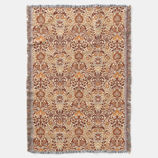 Couverture Jacobean Floral Damask, Beige et Chocolat Brown (devant Vertical)