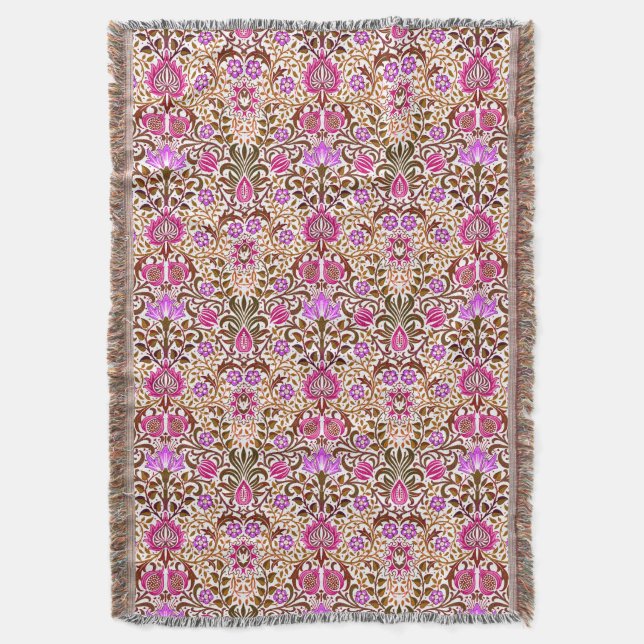 Couverture Jacobean Floral Damask, rose, violet et Brown (devant Vertical)