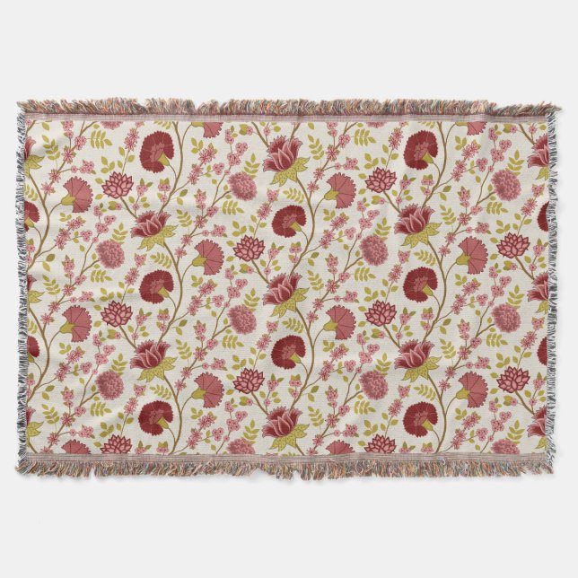 Couverture Jacobean Floral Pattern Rouge Rose Gold Crème (Devant)