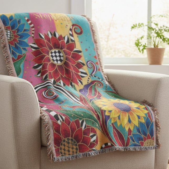 Couverture Jardin Artistique Coloré en Fleur (Bright Whimsical personalized throw)