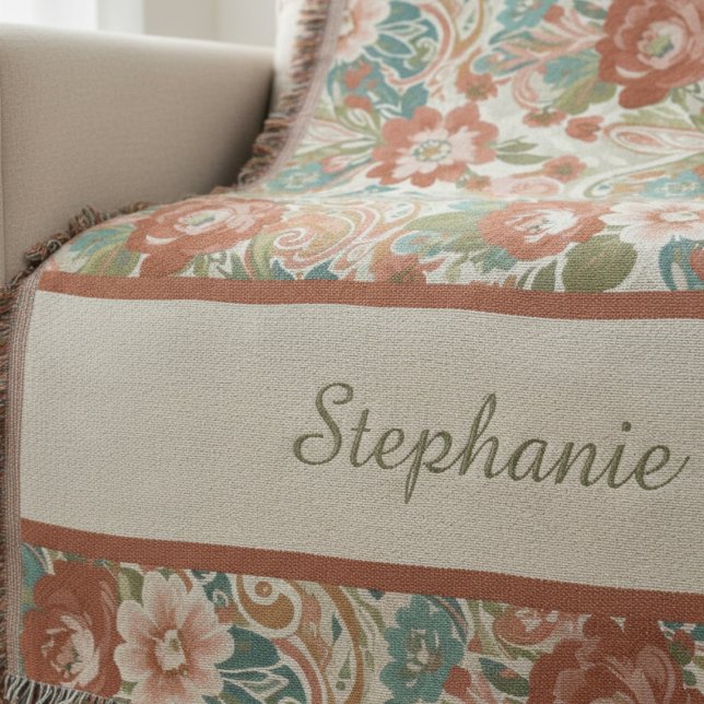 Couverture Jardin botanique en terre cuite terreuse (Personalized heirloom floral throw blanket)