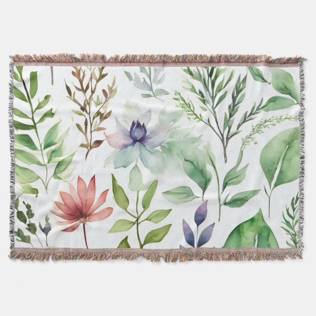 Couverture Jardin botanique floral aquarelle blanc (Devant)