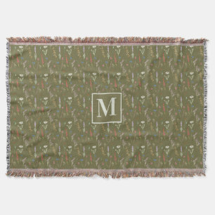 Couverture Jardin de fleurs sauvages à l'aquarelle vert forêt