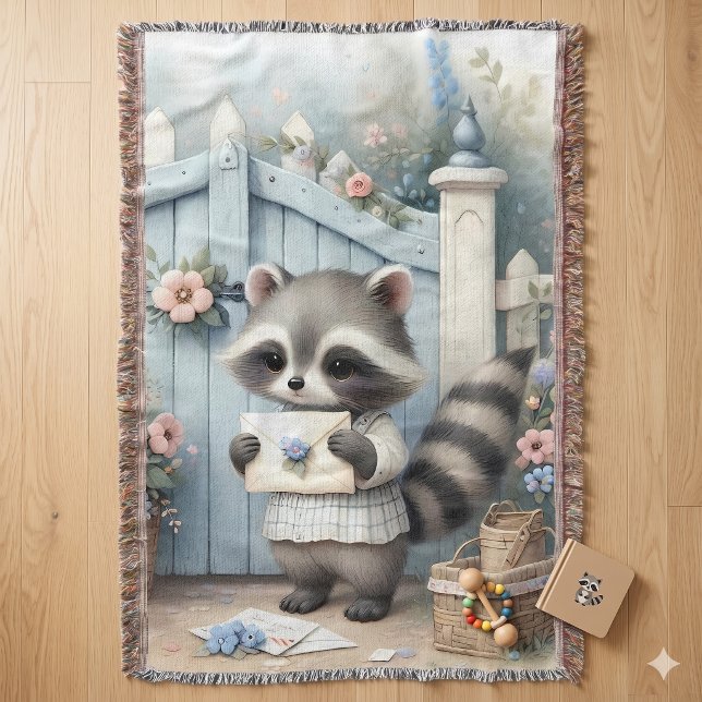 Couverture Jardin de lettres au Raton laveur pastel (Pastel Raccoon Letter Garden Throw Blanket)