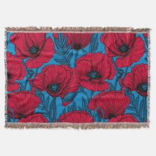 Couverture Jardin de pavot rouge sur bleu