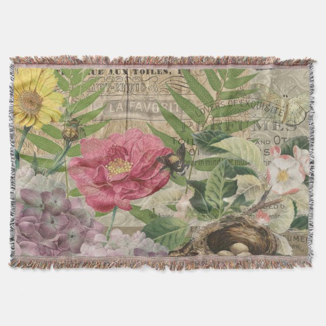 Couverture Jardin Floral de Nid d'Oiseau Art Papillon Fleur (Devant)