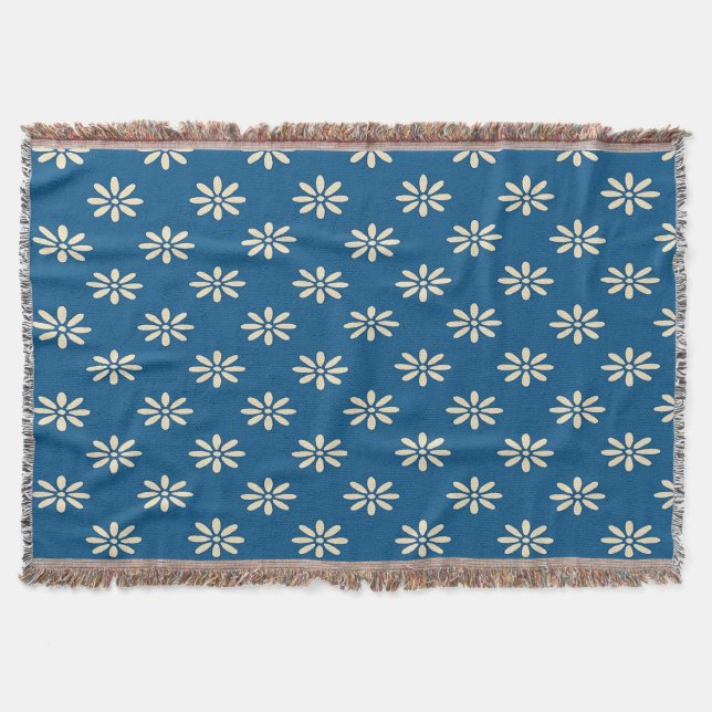 Couverture jeté à motif marguerite bleue (Devant)