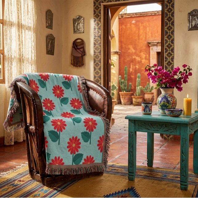 Couverture jeté florale boho lumineuse avec des ma (Créateur téléchargé)