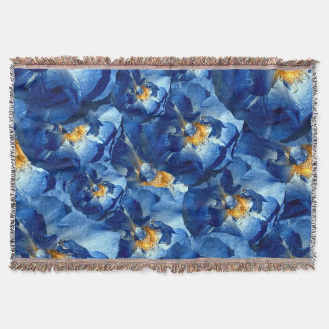 Couverture jetée à motif floral de roses bleues (Devant)