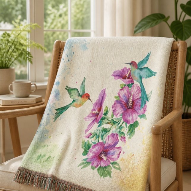 Couverture jetée aquarelle Deux Colibris (Créateur téléchargé)