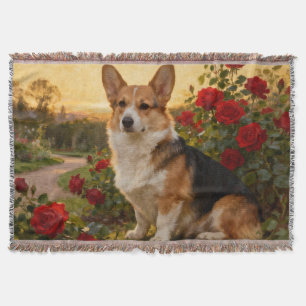 Couverture jetée Corgi dans les roses II