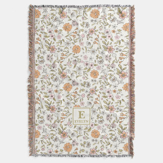 Couverture jetée de fleurs sauvages avec monogramm