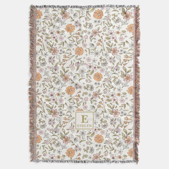 Couverture jetée de fleurs sauvages avec monogramm (Créateur téléchargé)