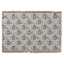 Couverture jetée en arches moderne boho bleu brume
