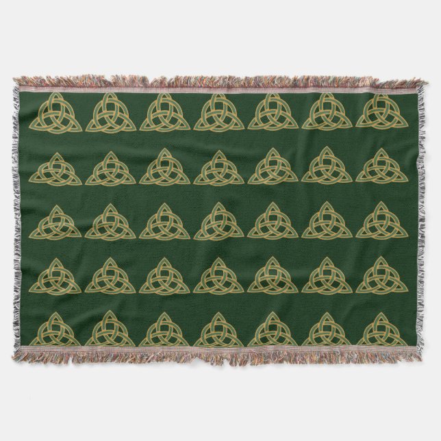 Couverture jetée en trame verte Trinity Knot (Devant)