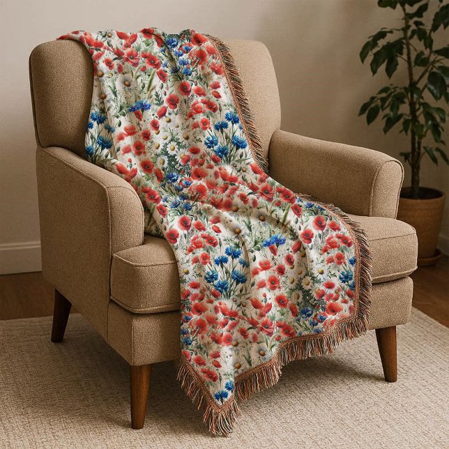 Couverture jetée fleur sauvage poppy daisy aquarel (Throw)