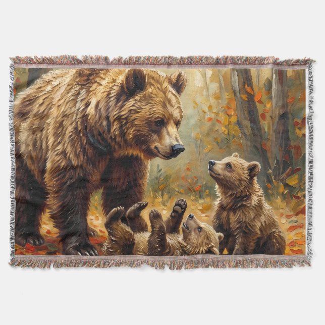 Couverture jetée Maman Ours et oursons (Devant)