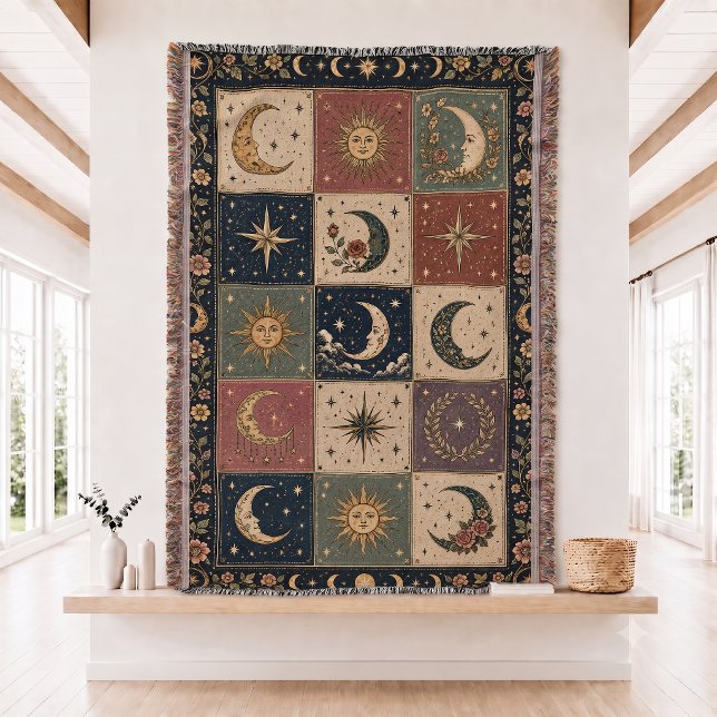 Couverture jetée tachetée Soleil et Lune tissée (Créateur téléchargé)