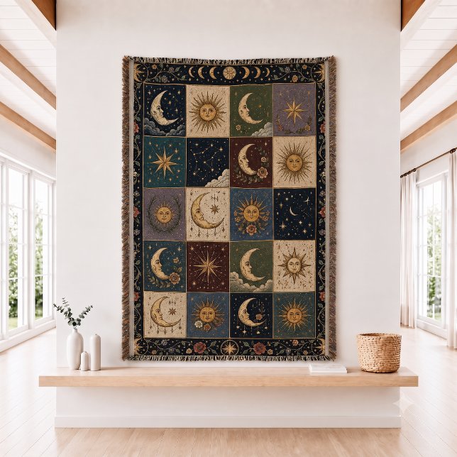 Couverture jetée tissé patchwork Soleil et Lune (Créateur téléchargé)