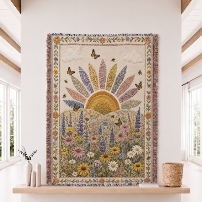 Couverture jetée tissée en quilt de fleur sauvage (Créateur téléchargé)