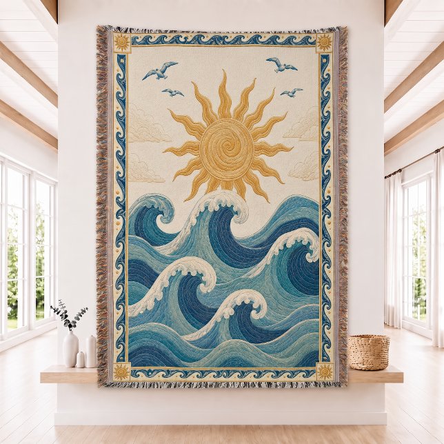 Couverture jetée tissée vague océan soleil (Créateur téléchargé)