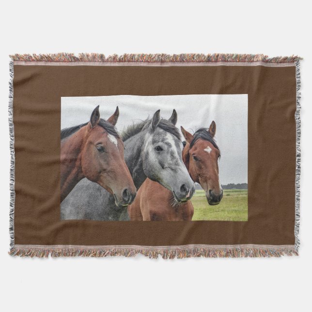 Couverture jetée Trois Têtes de Cheval Équestre Ch (Devant)