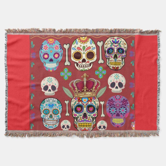 Couverture Jeter rouge - Grand Tapis - Crâne Gothique -  (Devant)