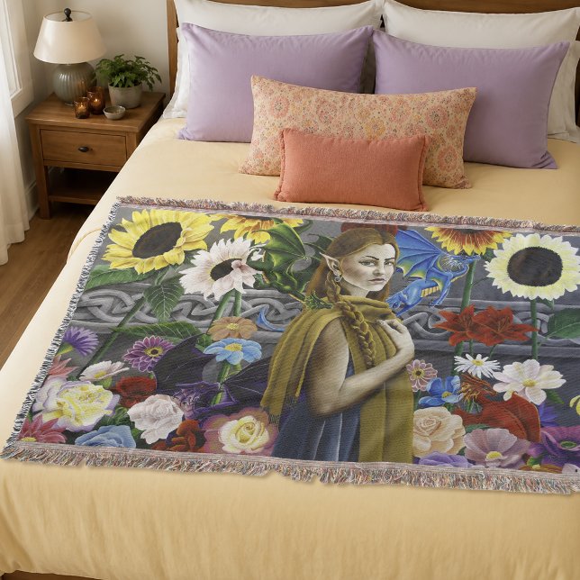 Couverture Jeune fille elfe dragon Enchanté Jardin de fleurs  (Créateur téléchargé)