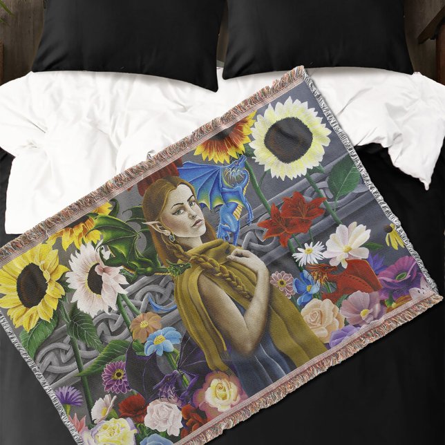 Couverture Jeune fille elfe dragon Enchanté Jardin de fleurs  (Créateur téléchargé)