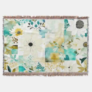 Couverture Joli Art folklorique Fleurs blanches et turquoise