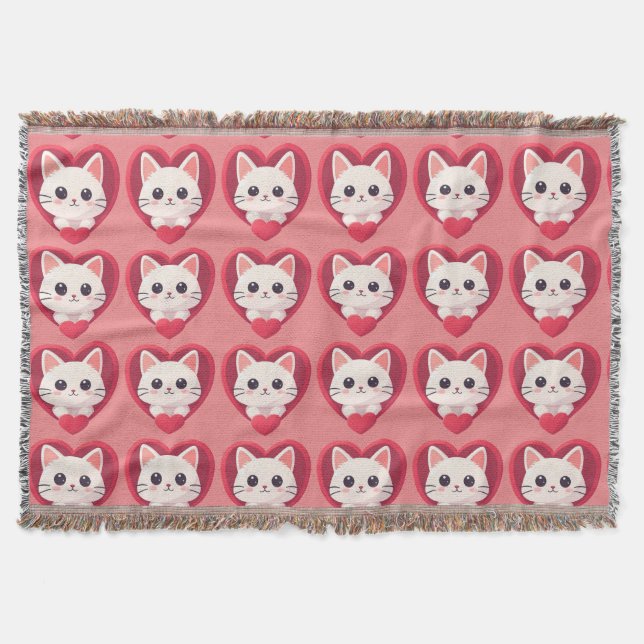 Couverture Joli chat blanc avec un cœur design kawaii kitty l (Devant)
